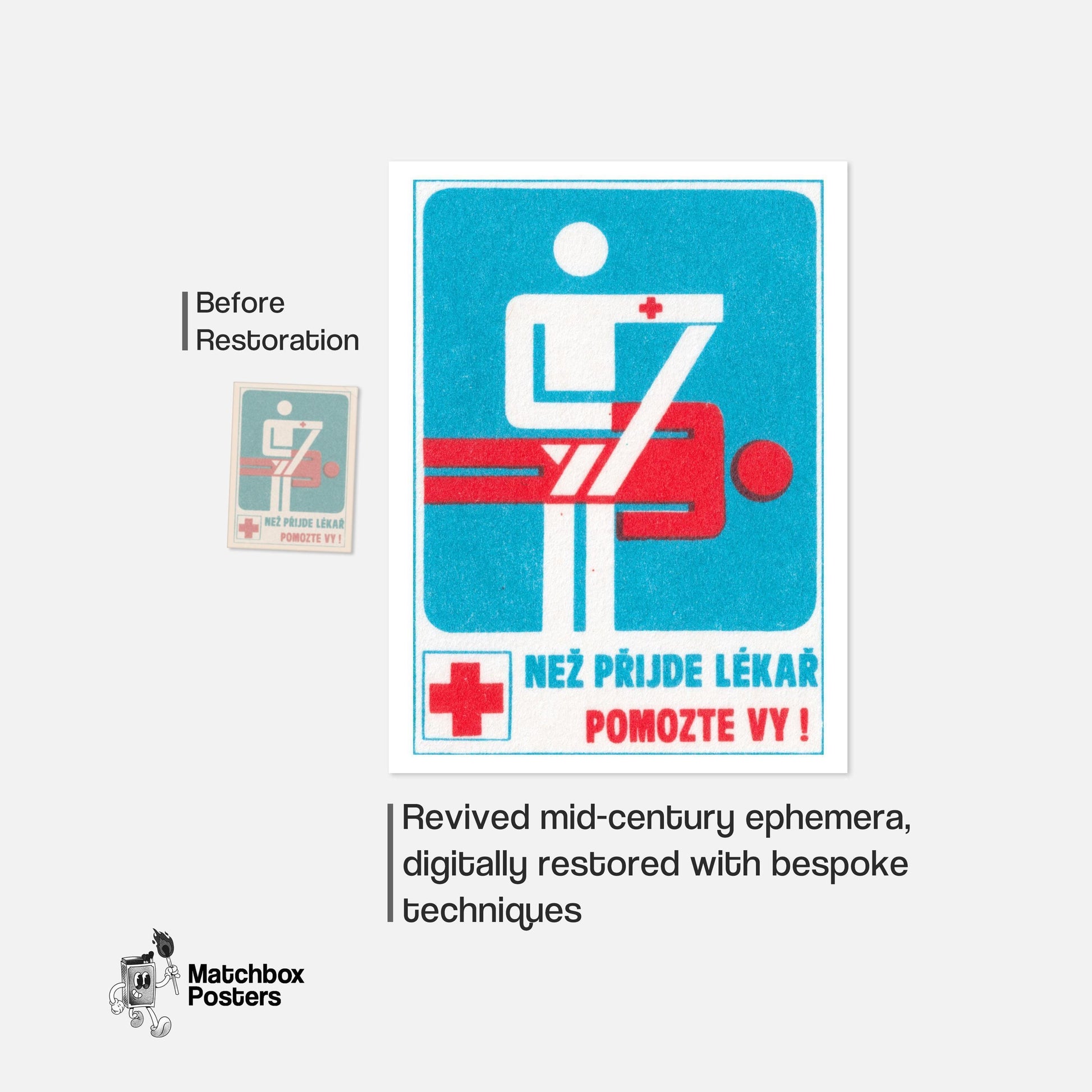 First Aid - vintage matchbox label print - framed wall art preview