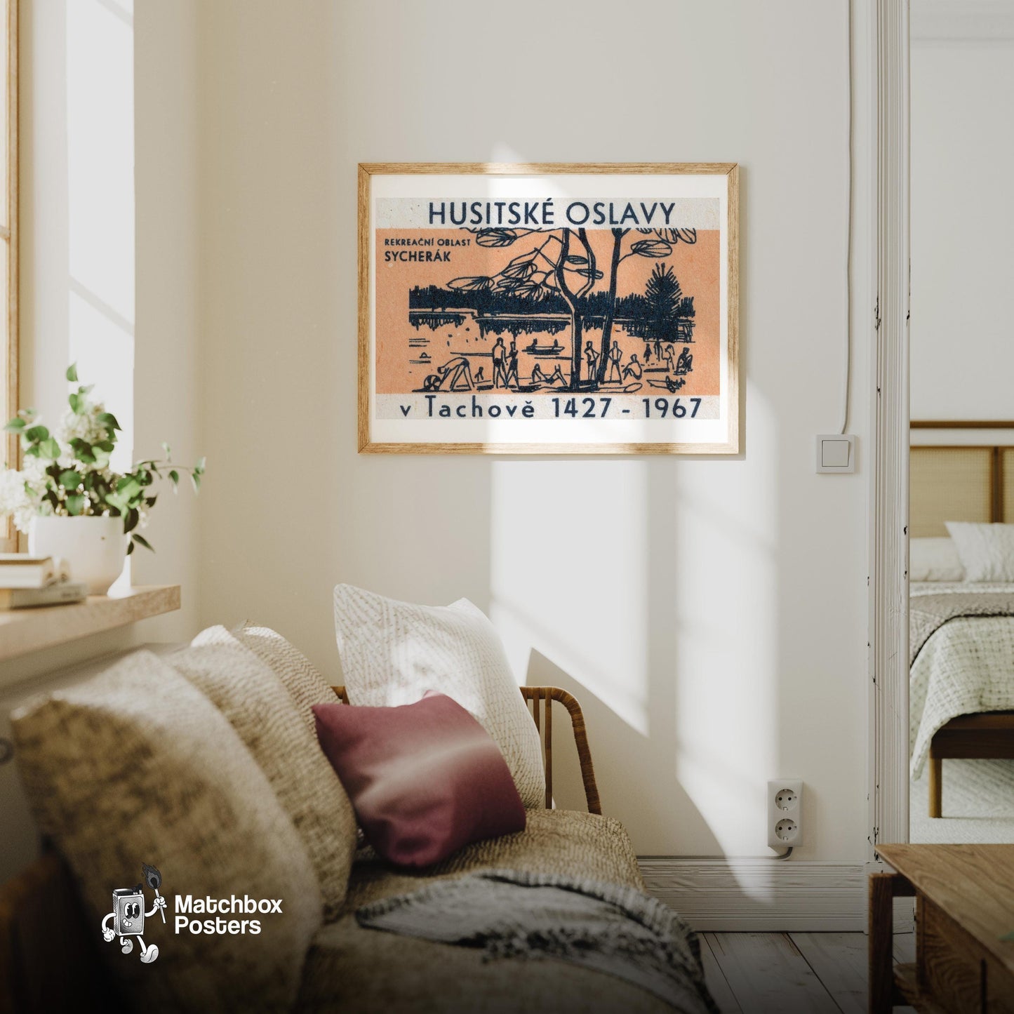 Lakeside - vintage matchbox label print - living room mockup