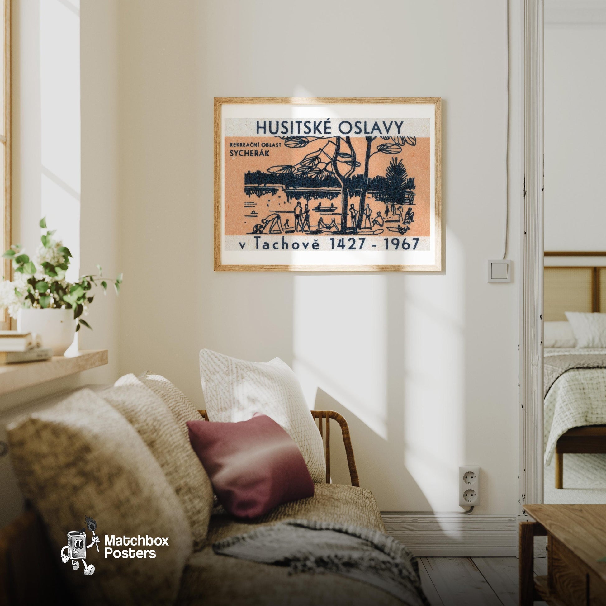 Lakeside - vintage matchbox label print - living room mockup
