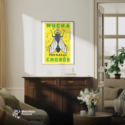 Fly - vintage matchbox label print - living room mockup