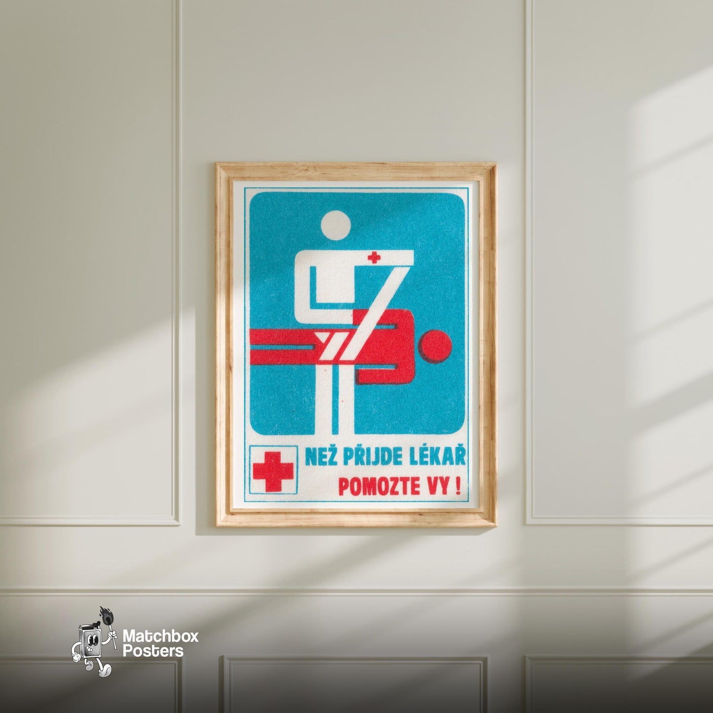 First Aid - vintage matchbox label print - bedroom mockup