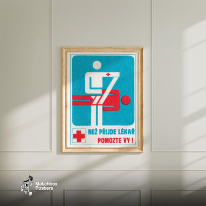 First Aid - vintage matchbox label print - bedroom mockup