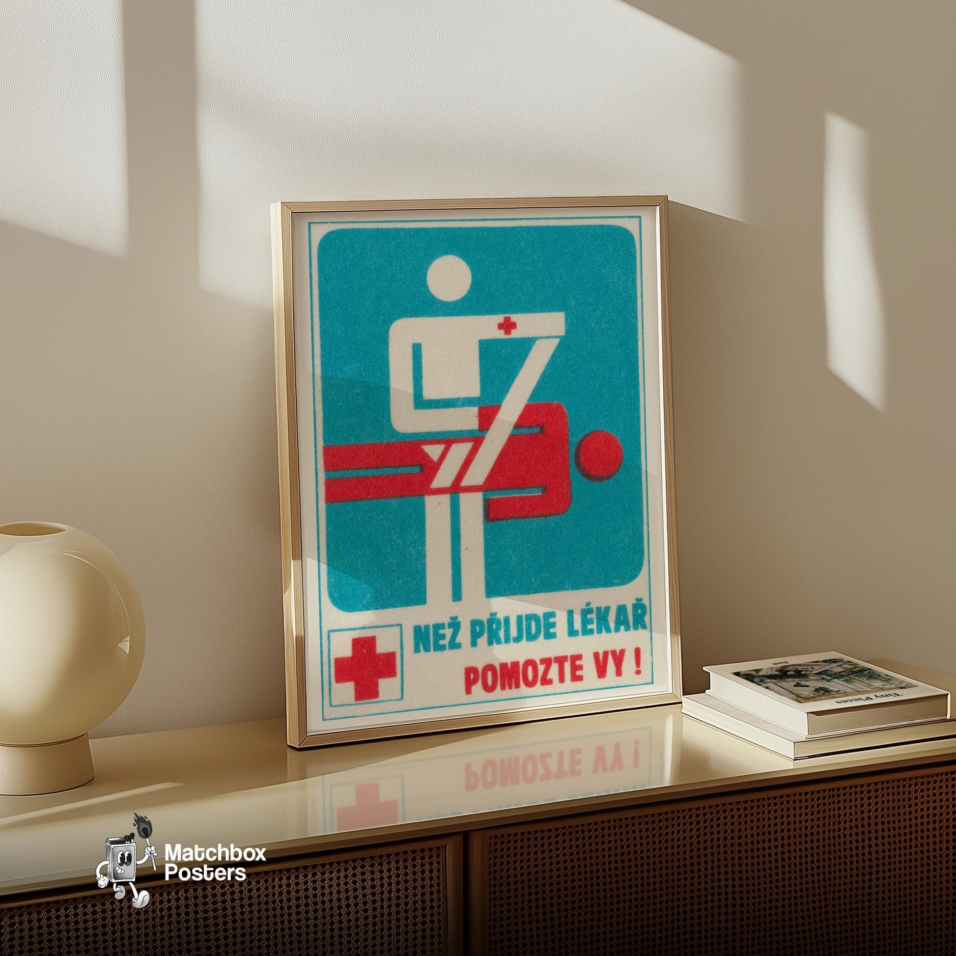 First Aid - vintage matchbox label print - size comparison