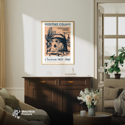 Historical Building - vintage matchbox label print - living room mockup