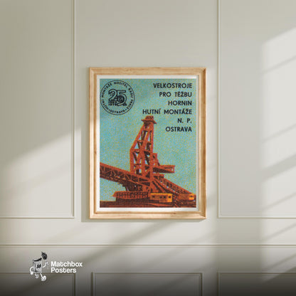 Giant Excavator - vintage matchbox label print - bedroom mockup