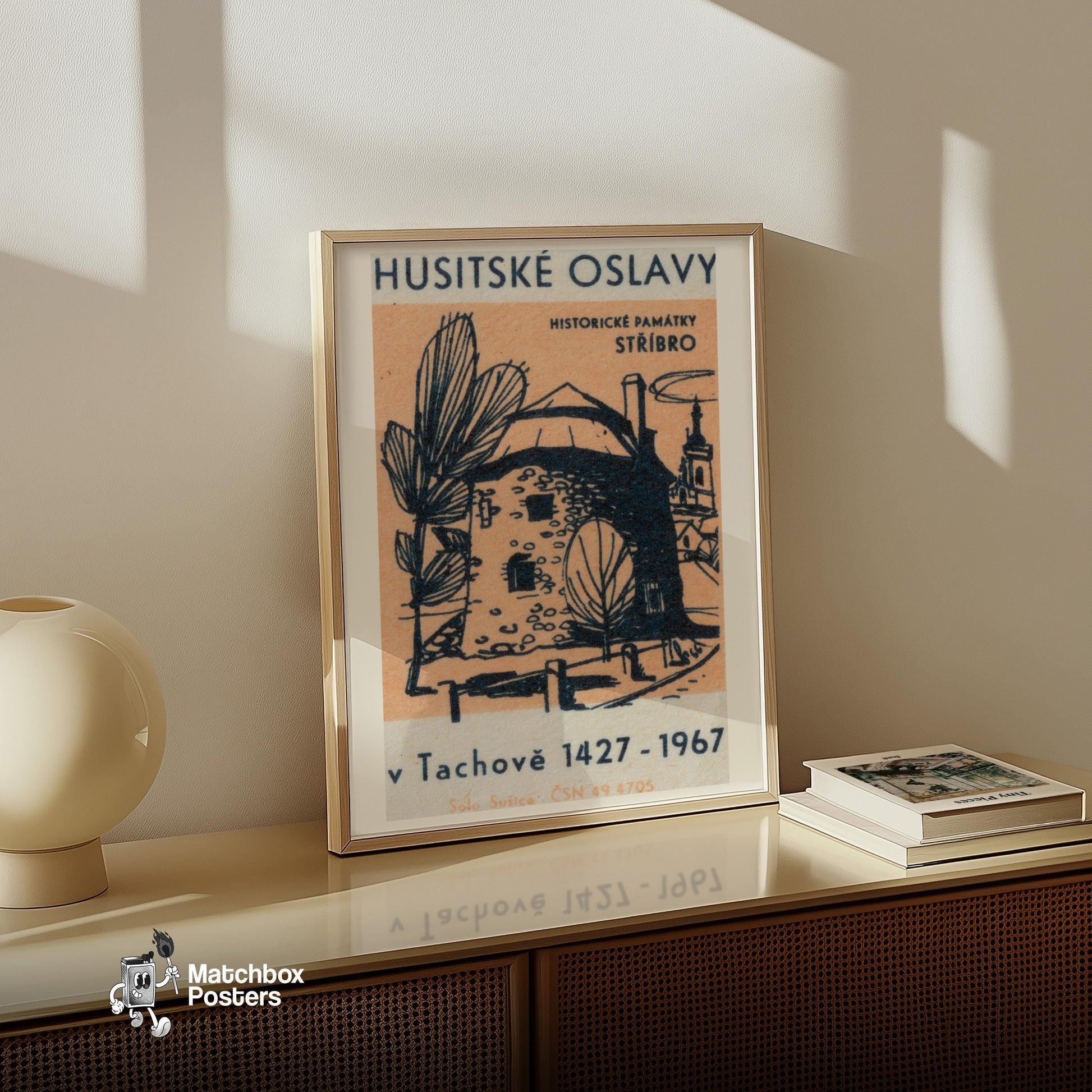 Historical Building - vintage matchbox label print - size comparison