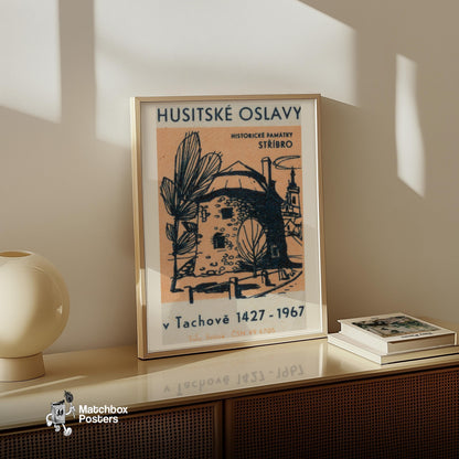 Historical Building - vintage matchbox label print - size comparison