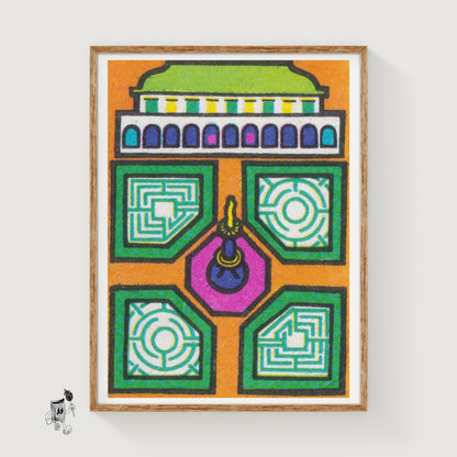 Stylized Building - vintage matchbox label print