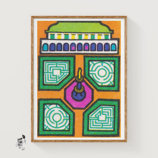 Stylized Building - vintage matchbox label print