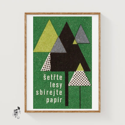 Stylized Geometric Trees - vintage matchbox label print