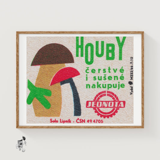 Illustration Of Two Mushrooms - vintage matchbox label print