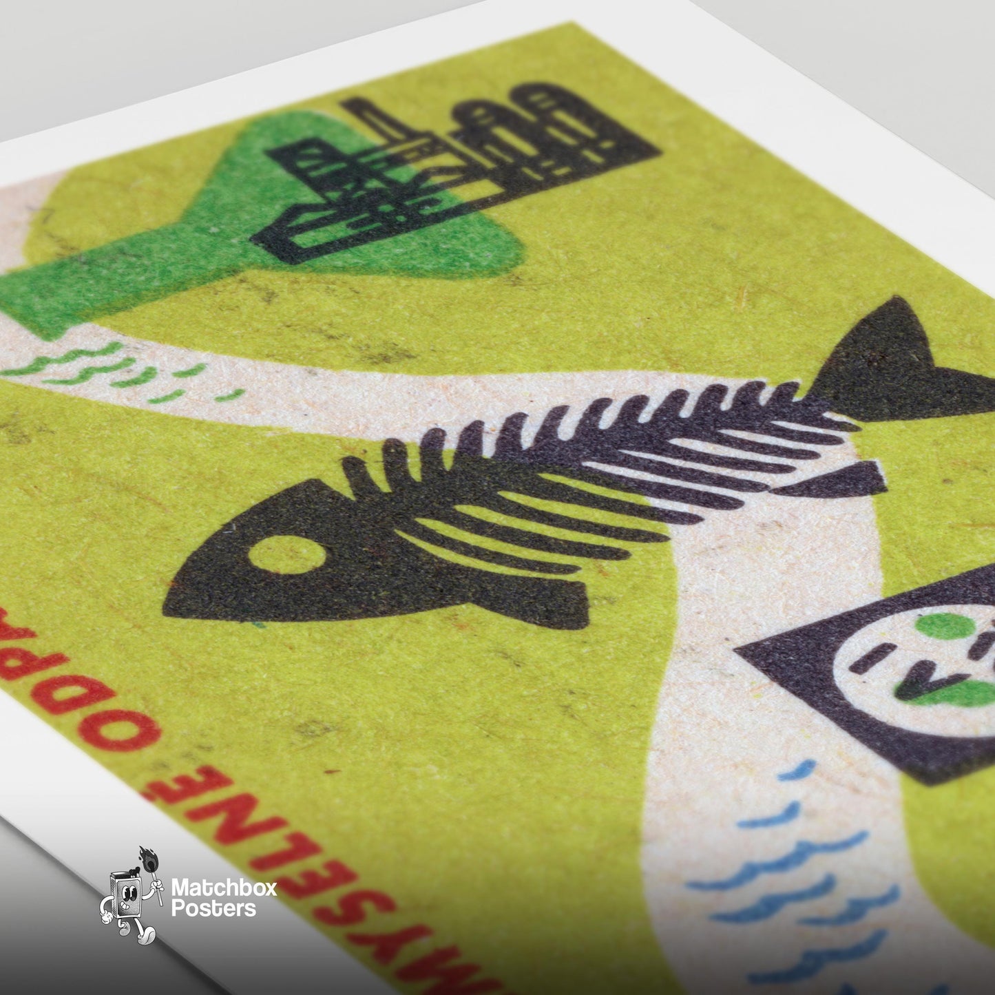 Industrial Waste Destroys Our Rivers - vintage matchbox label print - close-up detail