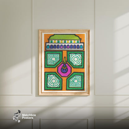 Stylized Building - vintage matchbox label print - bedroom mockup