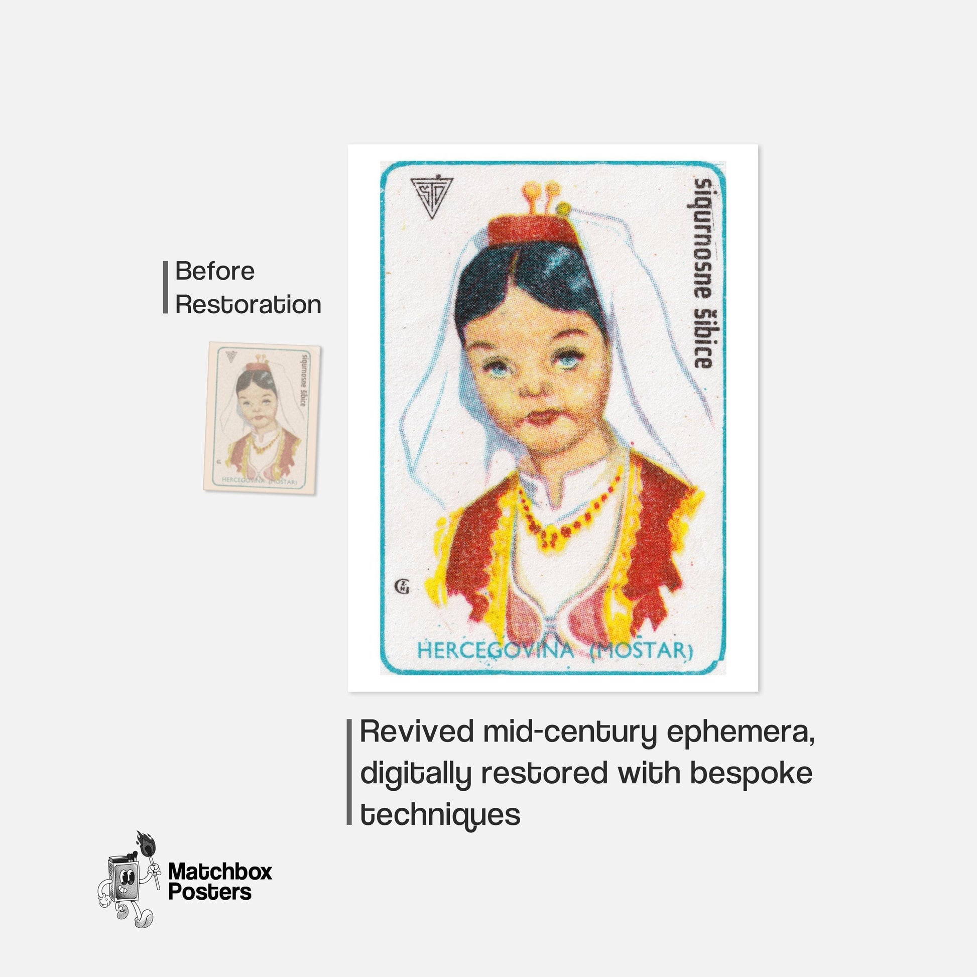 Herzegovinian Girl - vintage matchbox label print - framed wall art preview