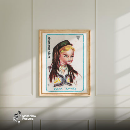 Bosnian Child - vintage matchbox label print - bedroom mockup