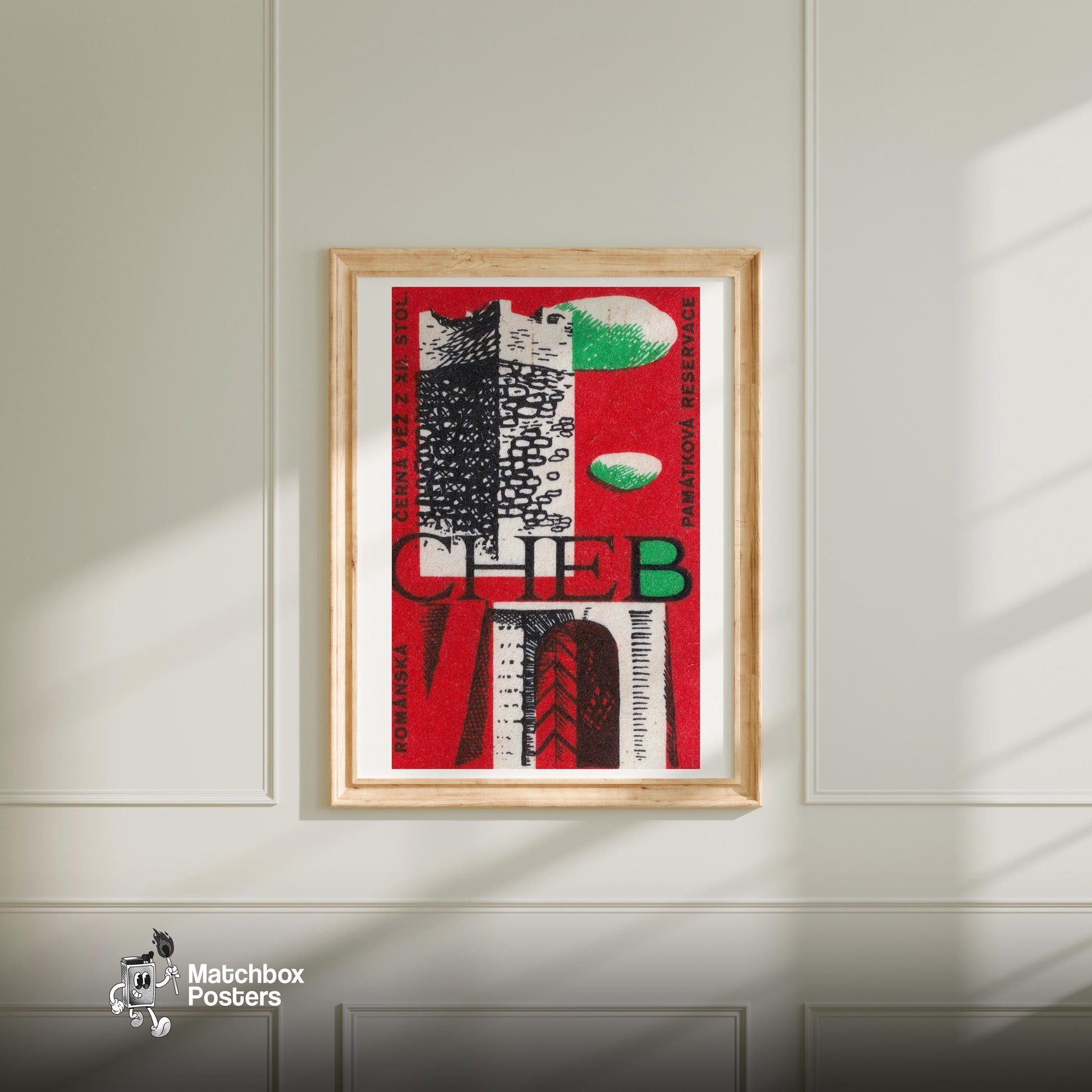 Historic Tower - vintage matchbox label print - bedroom mockup