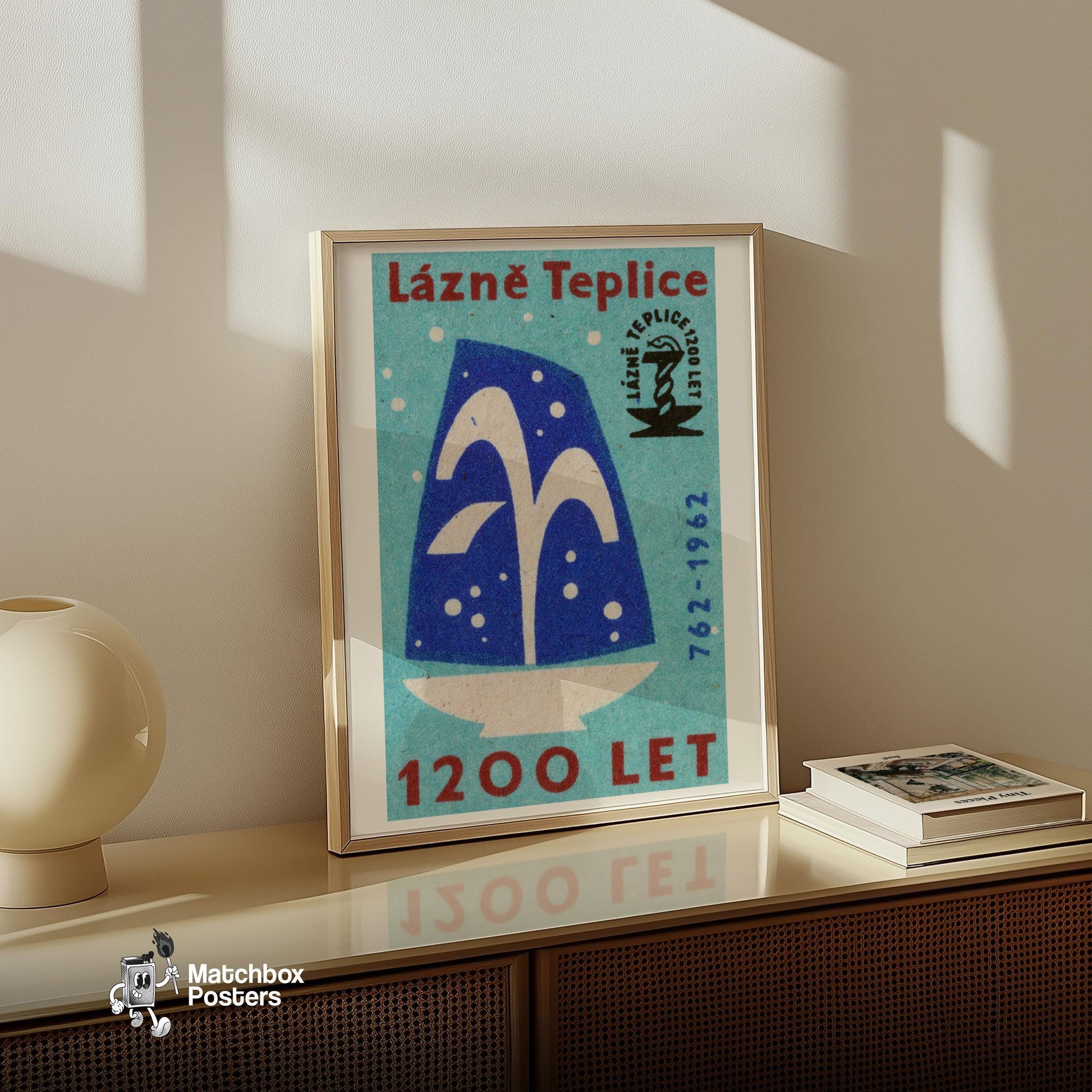 Stylized Fountain - vintage matchbox label print - size comparison