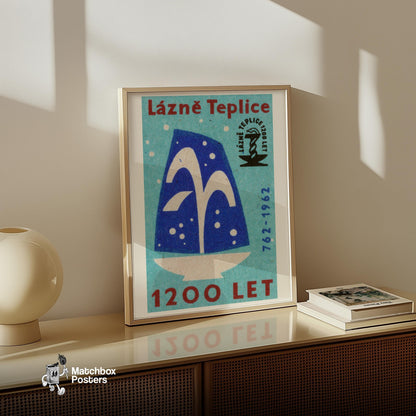Stylized Fountain - vintage matchbox label print - size comparison