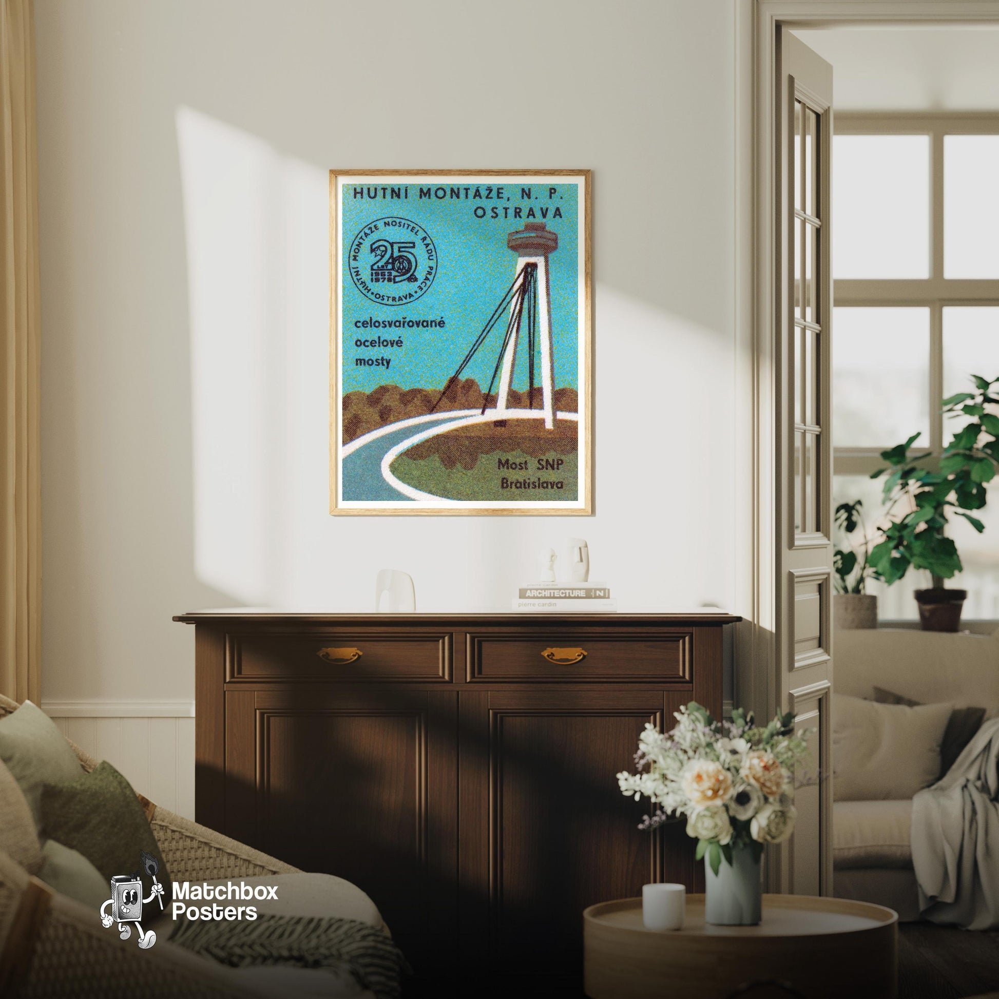 Most SNP Bridge - vintage matchbox label print - living room mockup