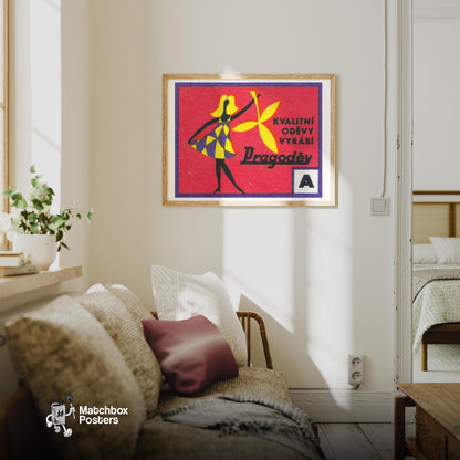 Good Quality Dresses - vintage matchbox label print - living room mockup