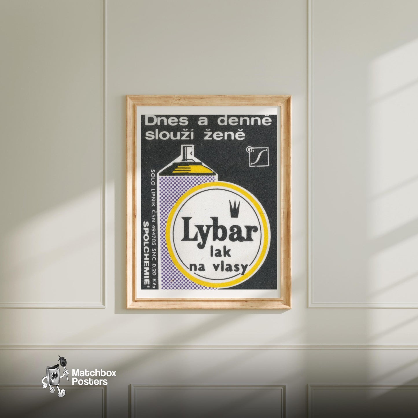 Hair Spray Can - vintage matchbox label print - bedroom mockup