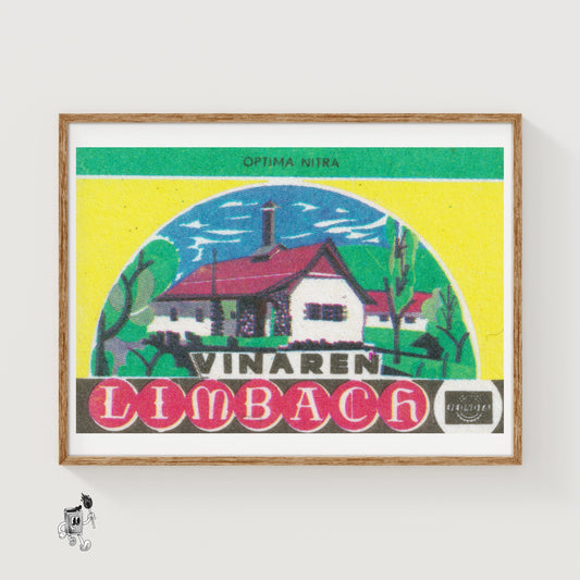 Forest Cabin Hotel - vintage matchbox label print