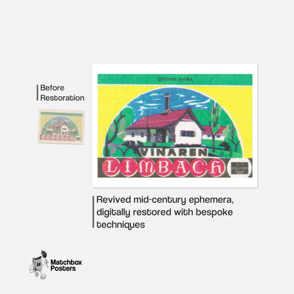 Forest Cabin Hotel - vintage matchbox label print - framed wall art preview