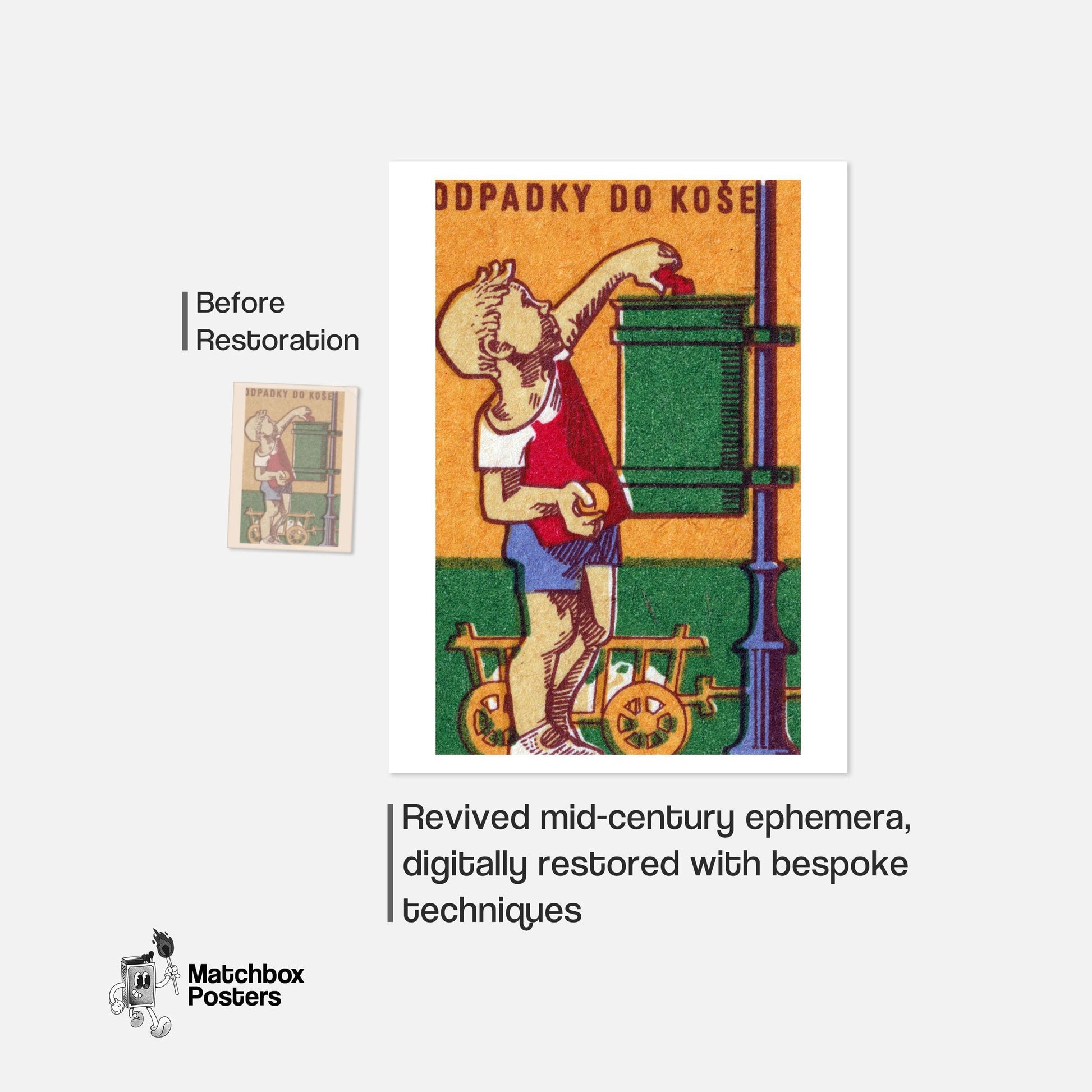Fruit Peel Goes in Bin - vintage matchbox label print - framed wall art preview