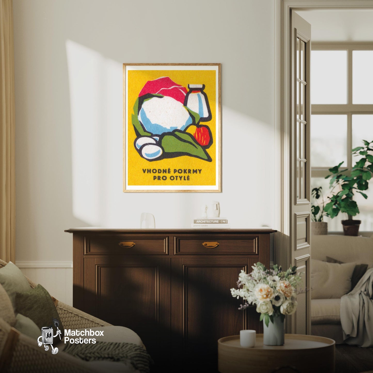 Balanced Diet - vintage matchbox label print - living room mockup