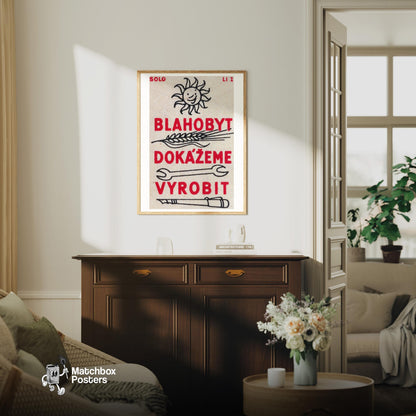 We Can Produce Welfare - vintage matchbox label print - living room mockup