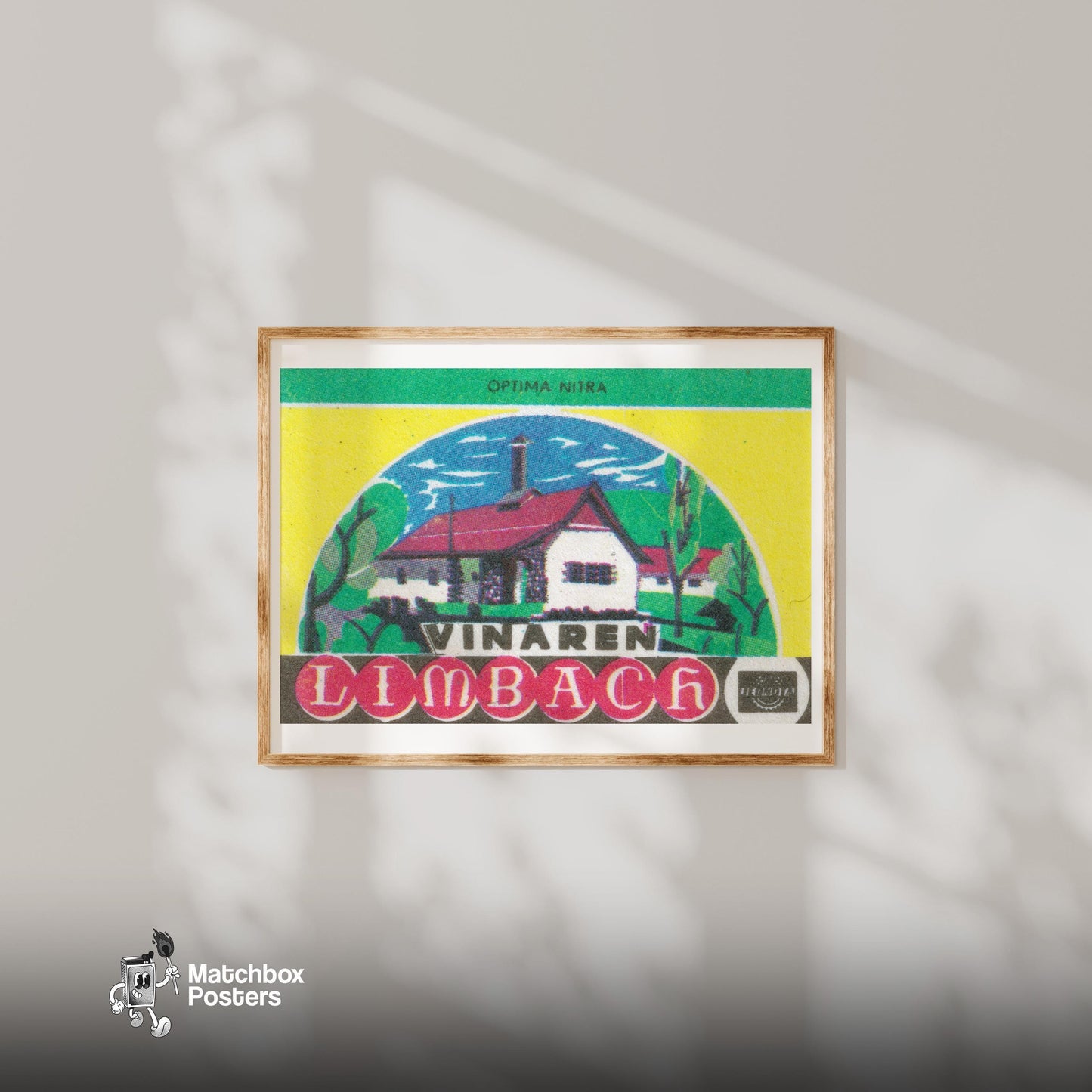 Forest Cabin Hotel - vintage matchbox label print - bedroom mockup