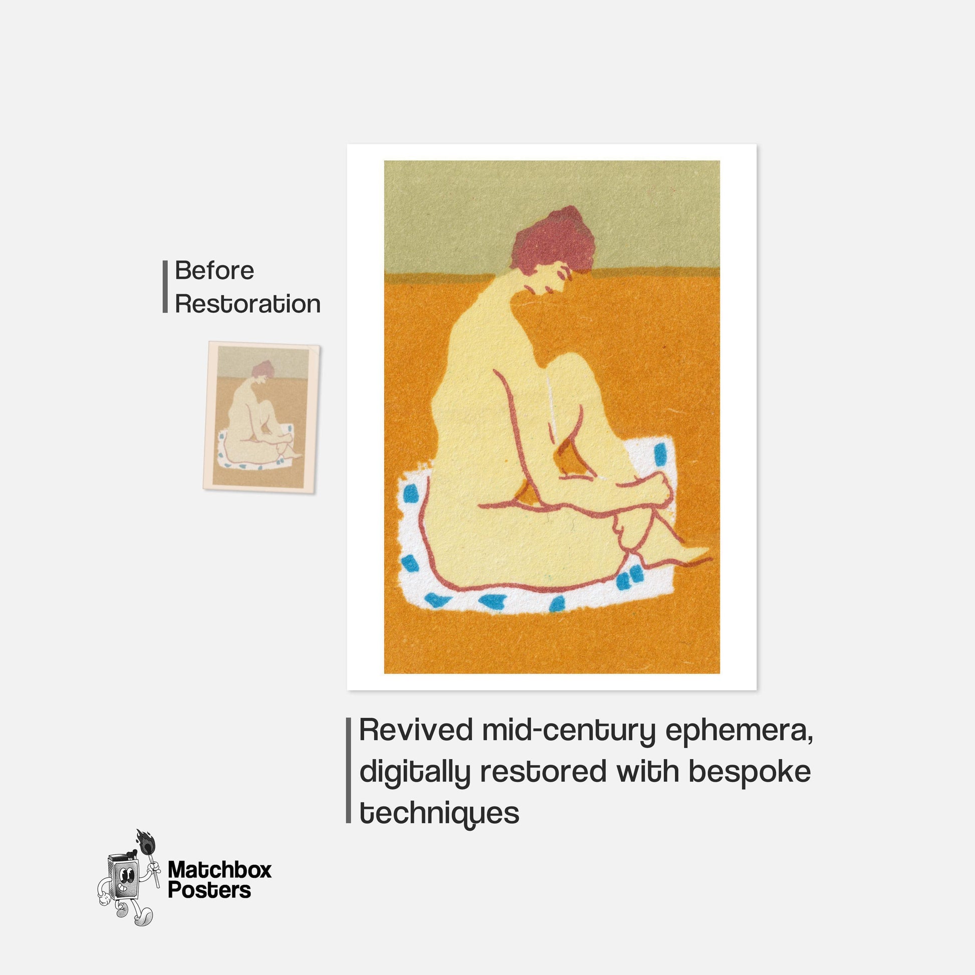 Seated Woman - vintage matchbox label print - framed wall art preview