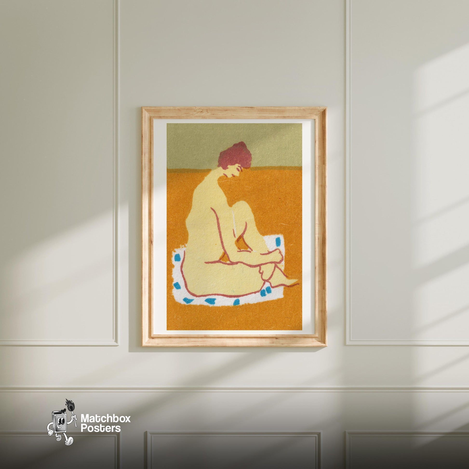 Seated Woman - vintage matchbox label print - bedroom mockup