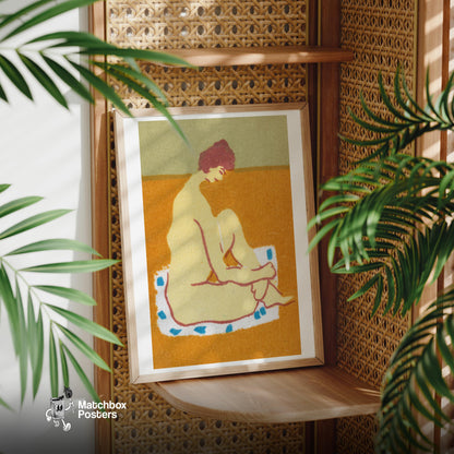 Seated Woman - vintage matchbox label print - office wall