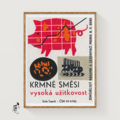 Red Pig - vintage matchbox label print