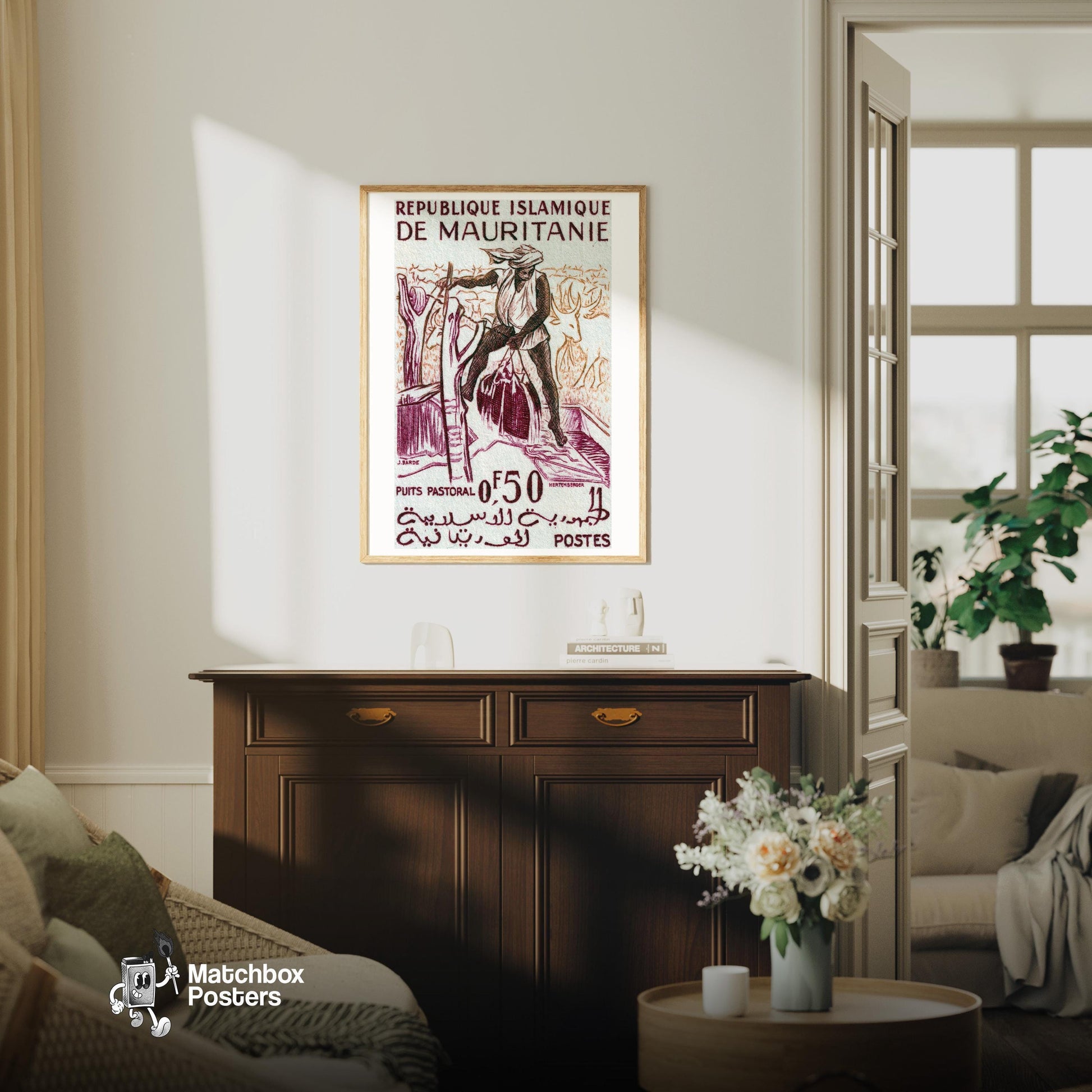 Cow Farmer - vintage matchbox label print - living room mockup