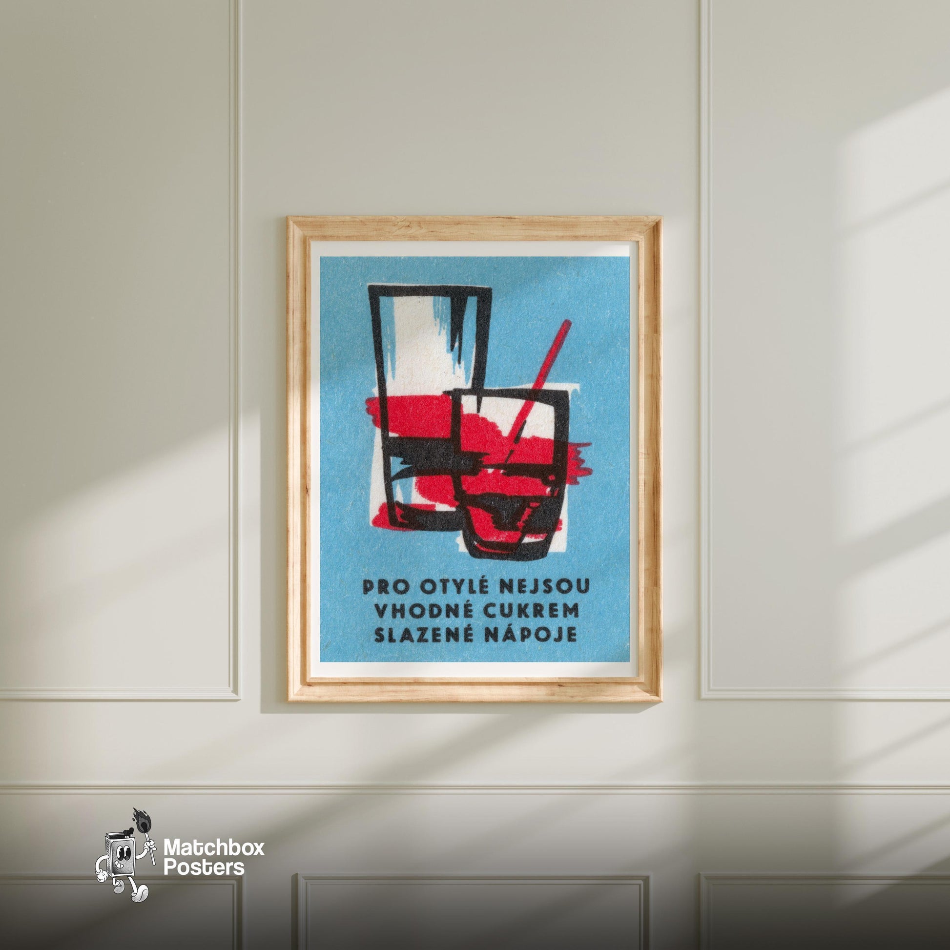 Two Glasses - vintage matchbox label print - bedroom mockup