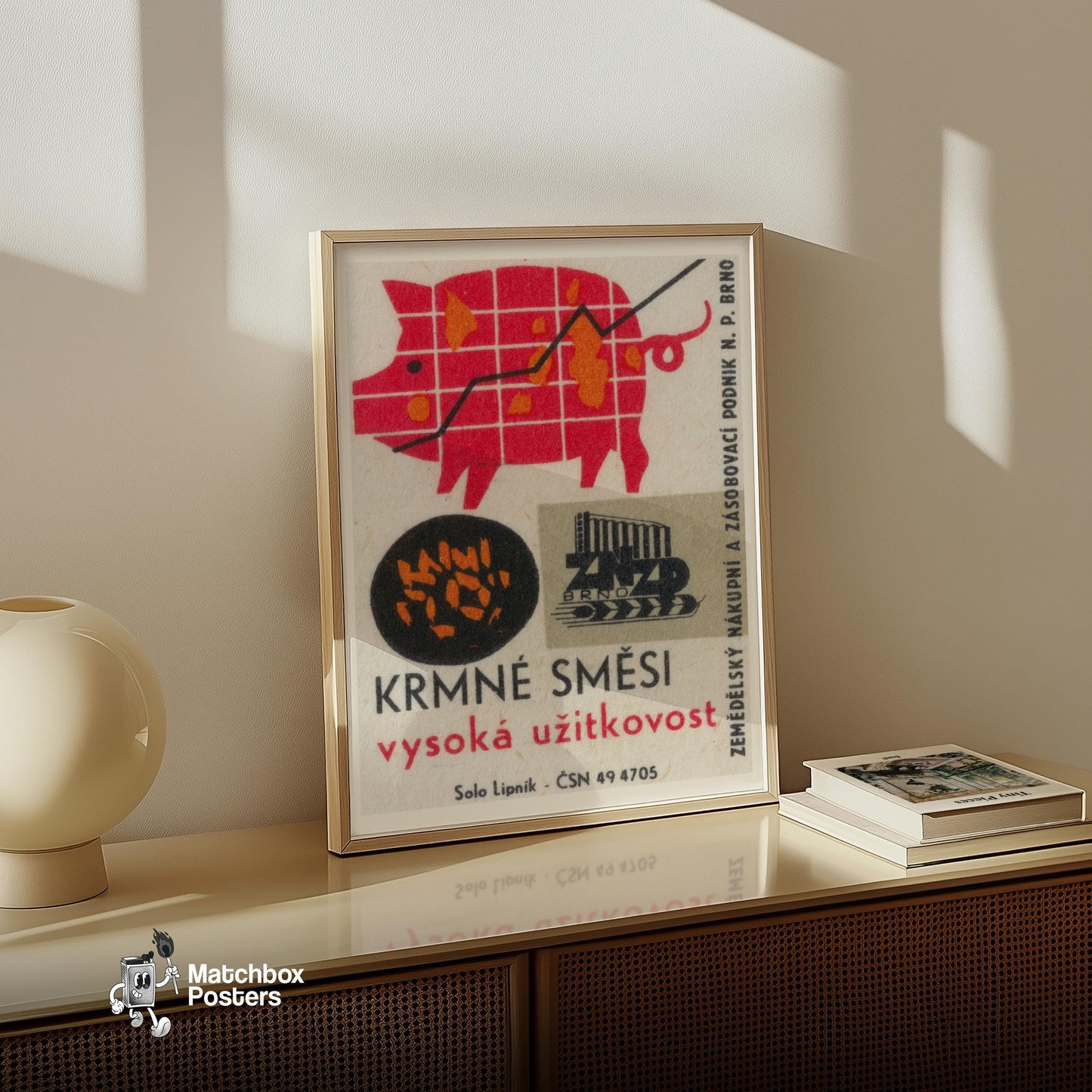 Red Pig - vintage matchbox label print - size comparison