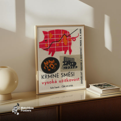 Red Pig - vintage matchbox label print - size comparison