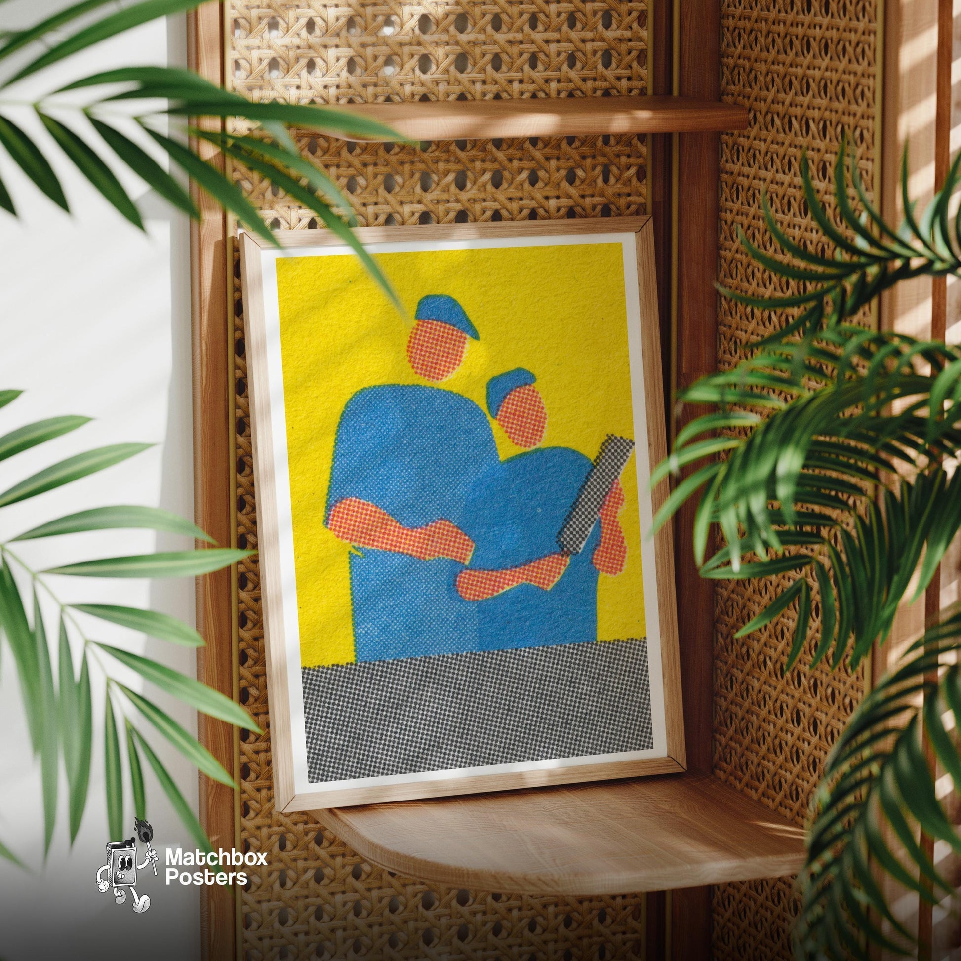 Two Workers - vintage matchbox label print - office wall