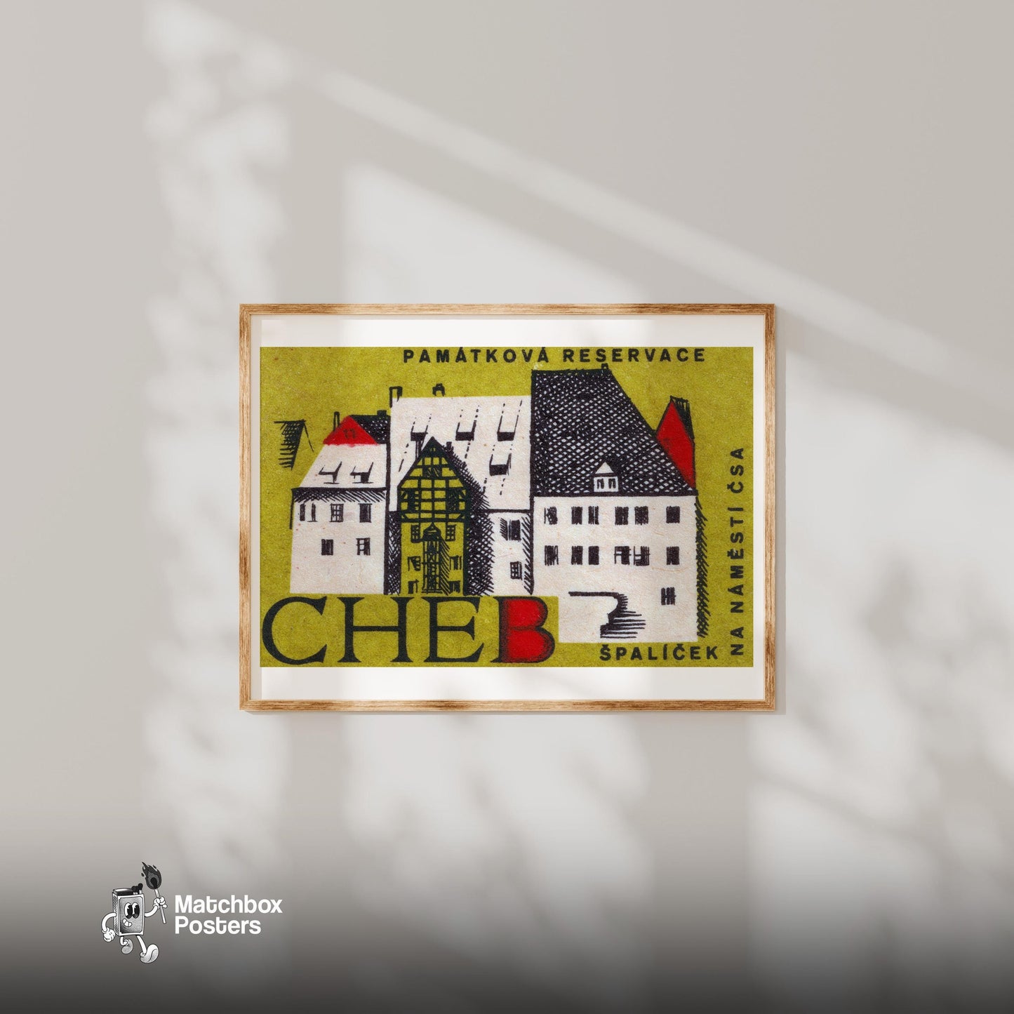 Illustration Of Historic Buildings - vintage matchbox label print - bedroom mockup