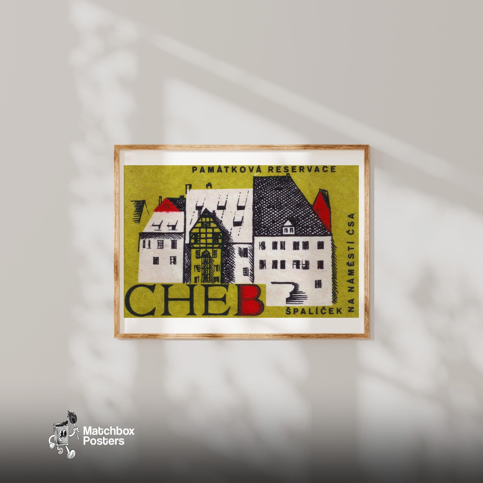 Illustration Of Historic Buildings - vintage matchbox label print - bedroom mockup