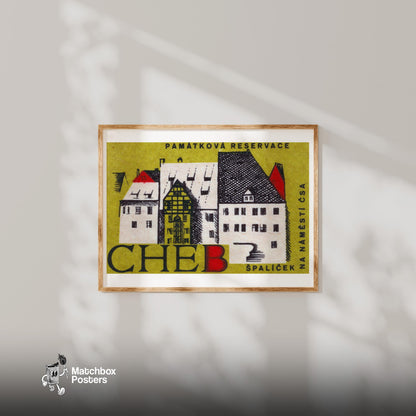 Illustration Of Historic Buildings - vintage matchbox label print - bedroom mockup