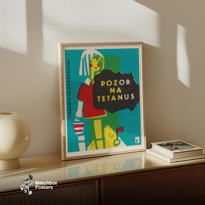 Beware of Tetanus - vintage matchbox label print - size comparison