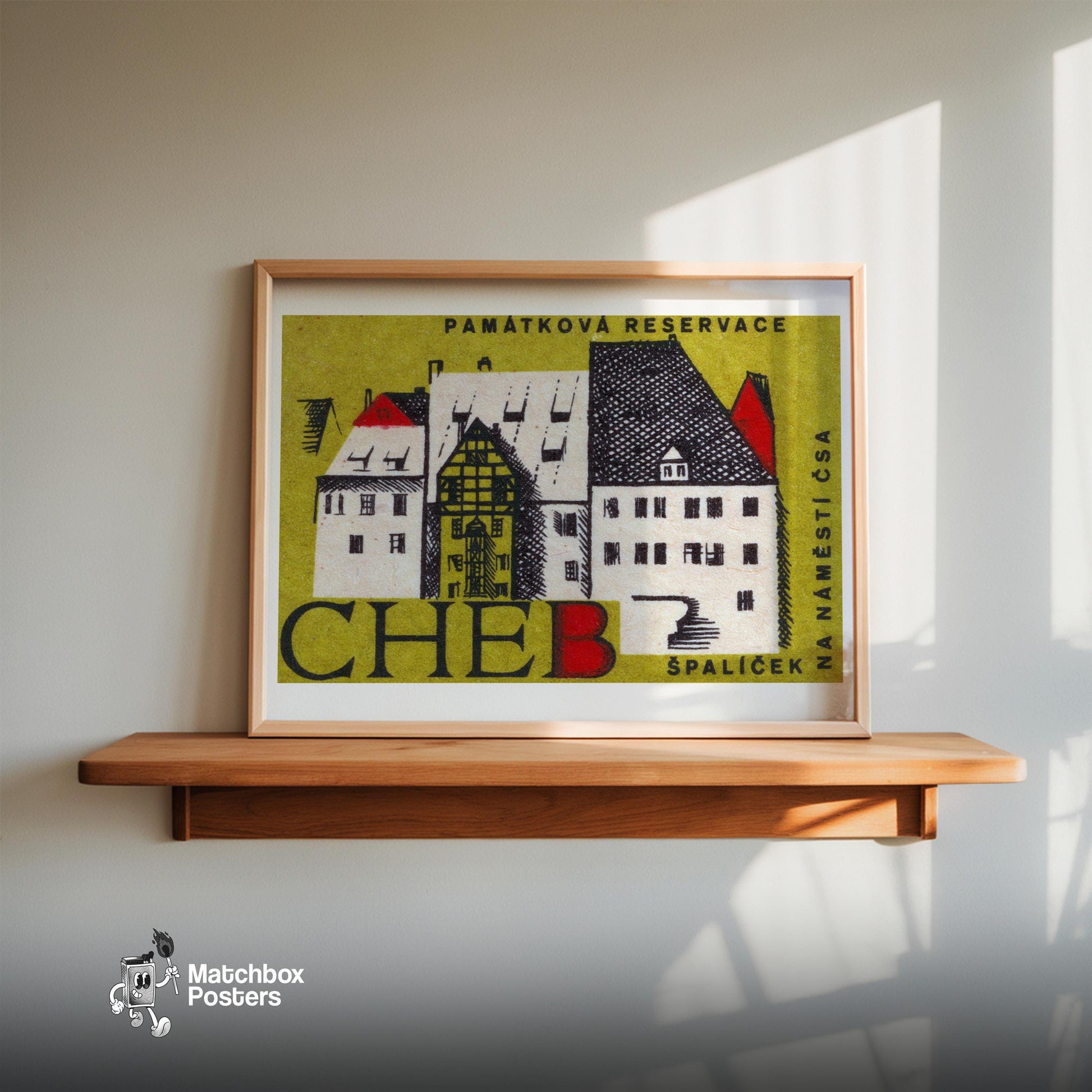 Illustration Of Historic Buildings - vintage matchbox label print - size comparison