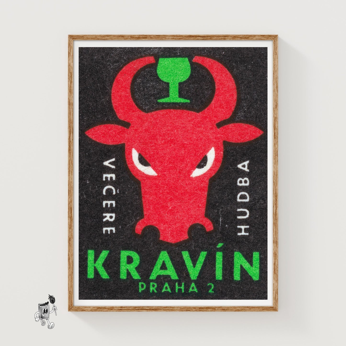 Red Bull with Goblet - vintage matchbox label print