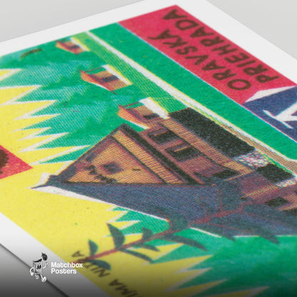 Forest Chalet - vintage matchbox label print - close-up detail