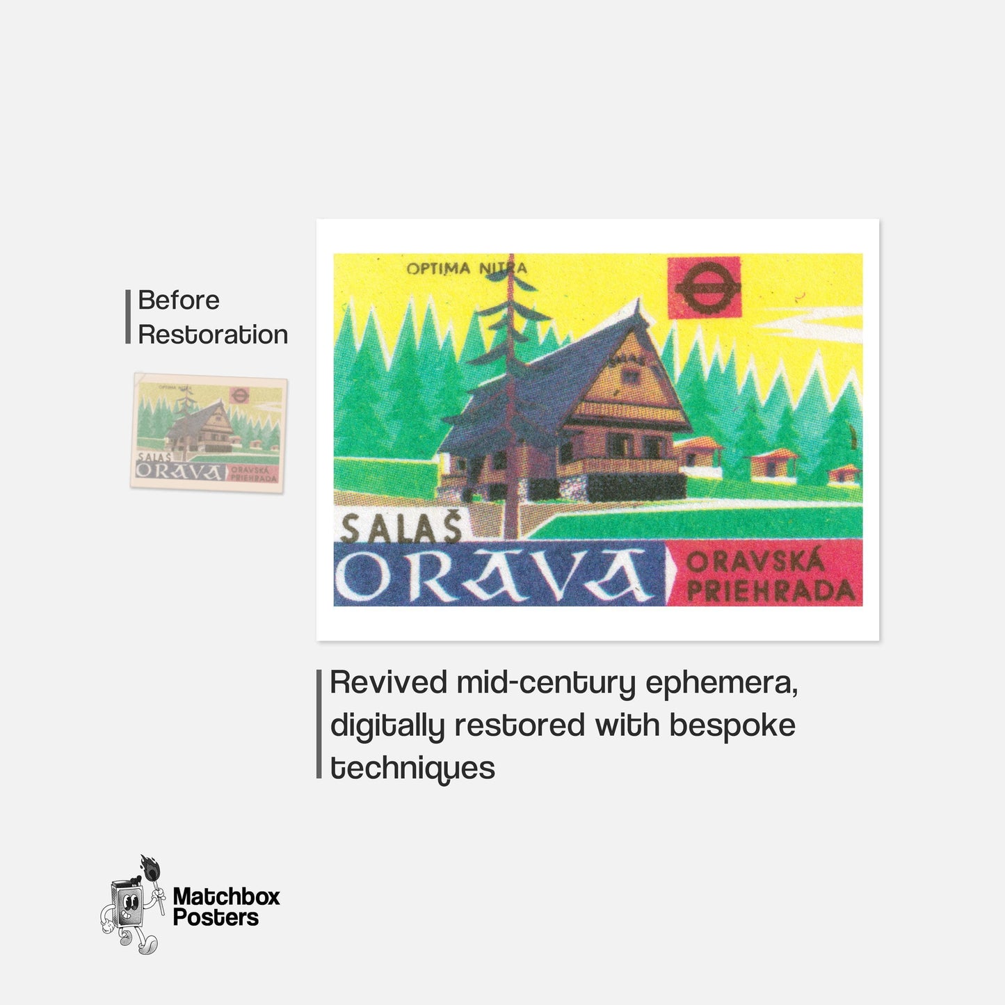 Forest Chalet - vintage matchbox label print - framed wall art preview