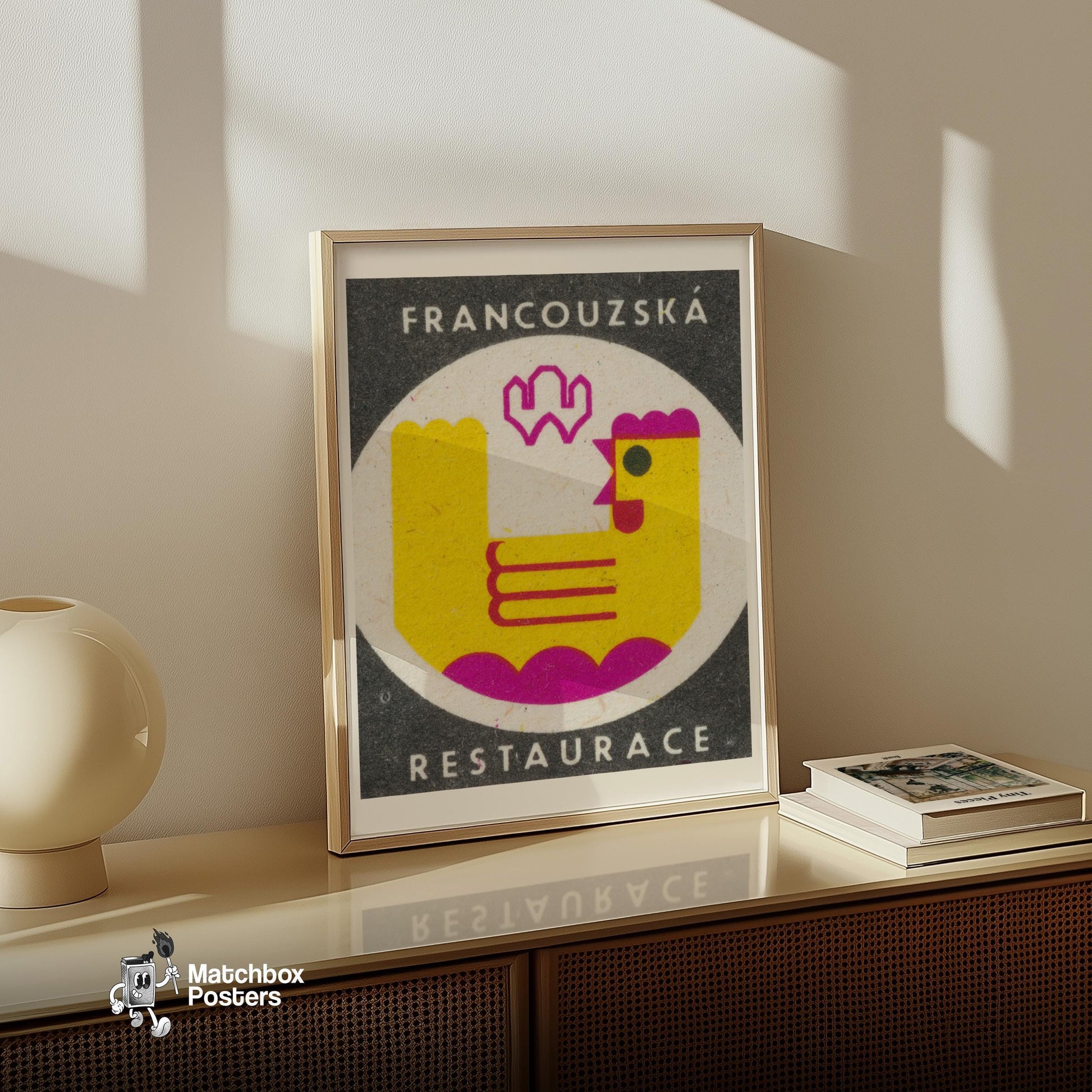 Yellow Chicken - vintage matchbox label print - size comparison