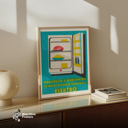 Open Refrigerator - vintage matchbox label print - size comparison